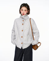 Stand Collar Knit Cardigan Sweater - COPPING THREADS - CT Select